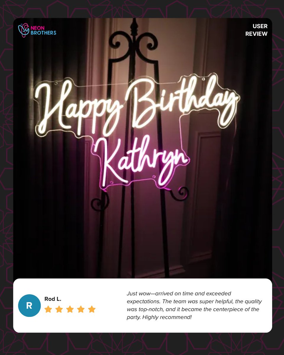 Neon_Brothers's tweet image. Your reviews mean everything to us and inspire us to keep creating brighter, better designs every single day. Thank you for trusting us to light up your space ✨

#CustomerReviews
#HappyClients
#CustomNeonSigns
#NeonBrothers
#LightUpYourSpace