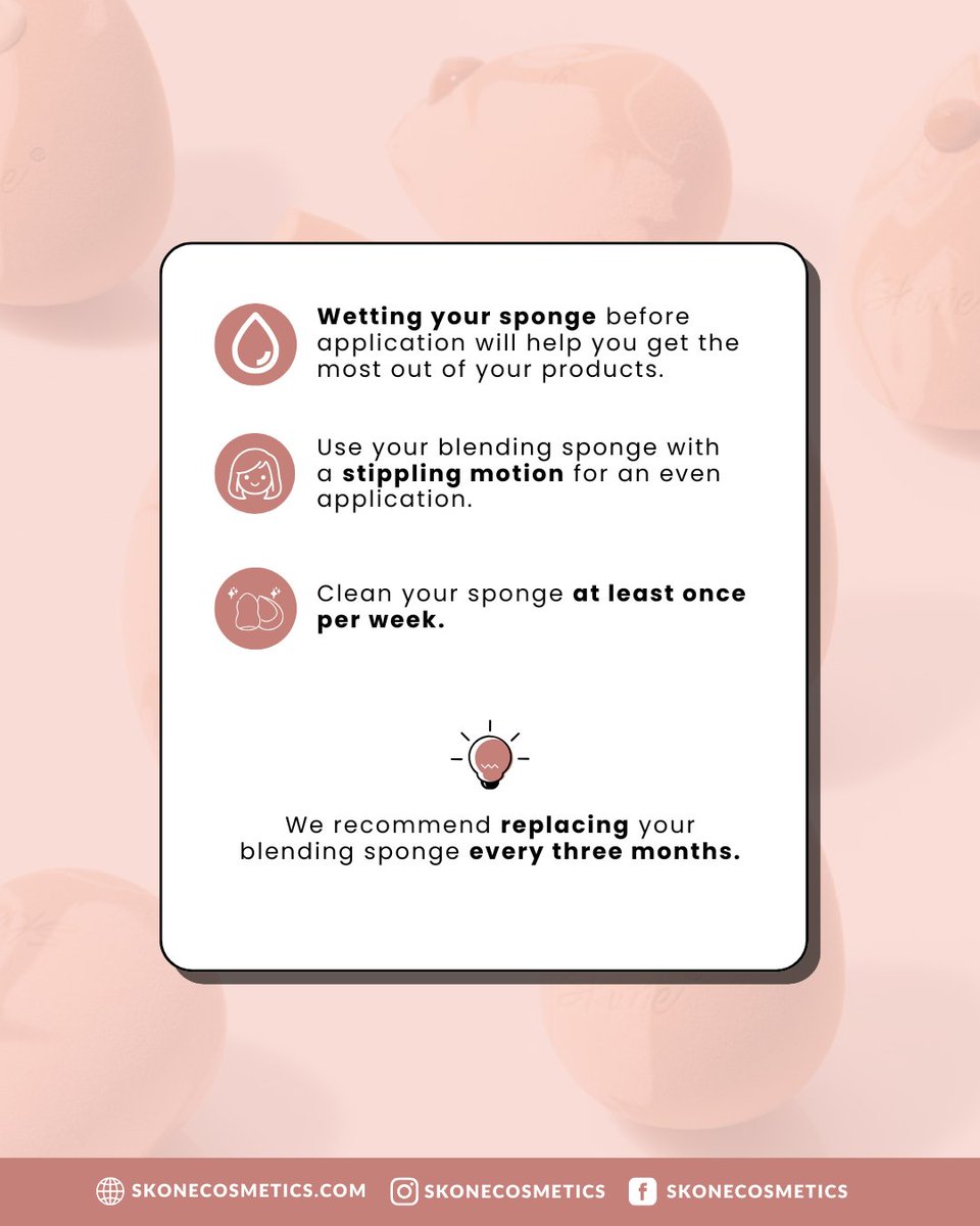 SKONEcosmetics's tweet image. You’re wondering why your blend is patchy. Are you wetting the sponge? Are you stippling? If not, start now! 

💡 And a friendly reminder: wash that sponge weekly and replace it every 3 months for a fresh one. 

#makeuplover #makeupbrand #crueltyfreemakeup #skonecosmetics
