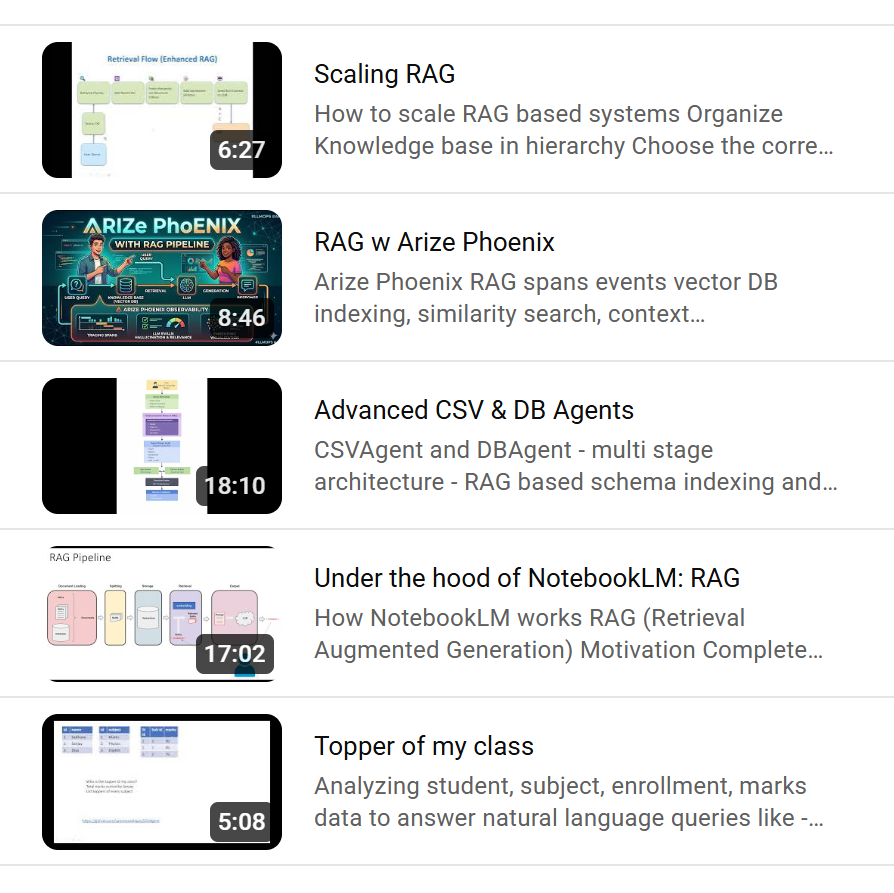 sameermahajan's tweet photo. Published a playlist of @YouTube videos on #RAG explaining

1. Getting started
2. Basic Principles
3. How to troubleshoot
4. CSV &amp; DB Agents
5. Use cases
6. How to scale

https://t.co/XXEsJF3Mza https://t.co/mQprRxkYZV