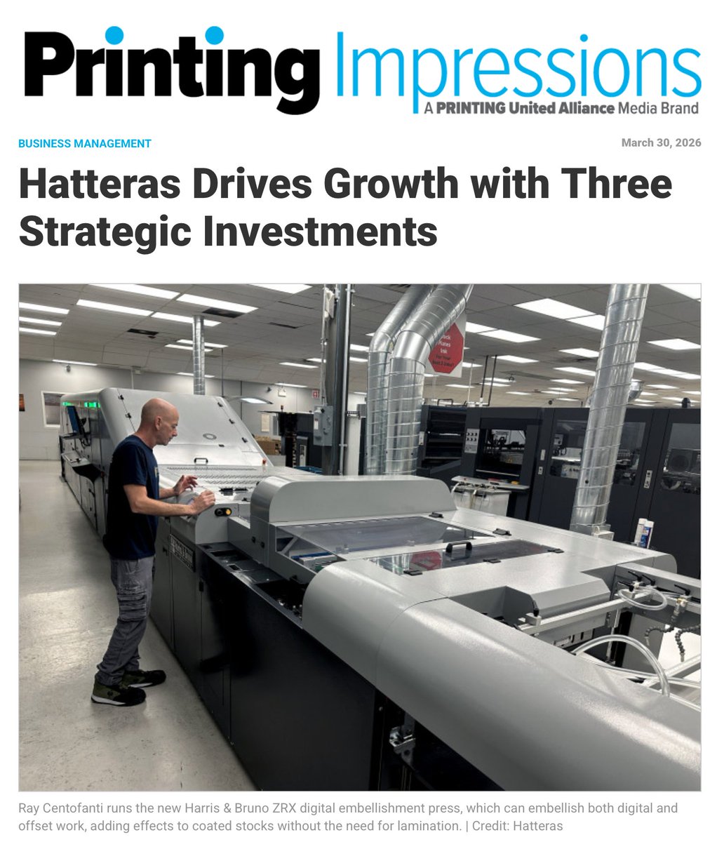 _Hatteras's tweet photo. We invest in our clients, period.

That commitment is at the center of every decision we make, including the strategic equipment investments recently highlighted here in Printing Impressions magazine. https://t.co/fZ9GSObtd5