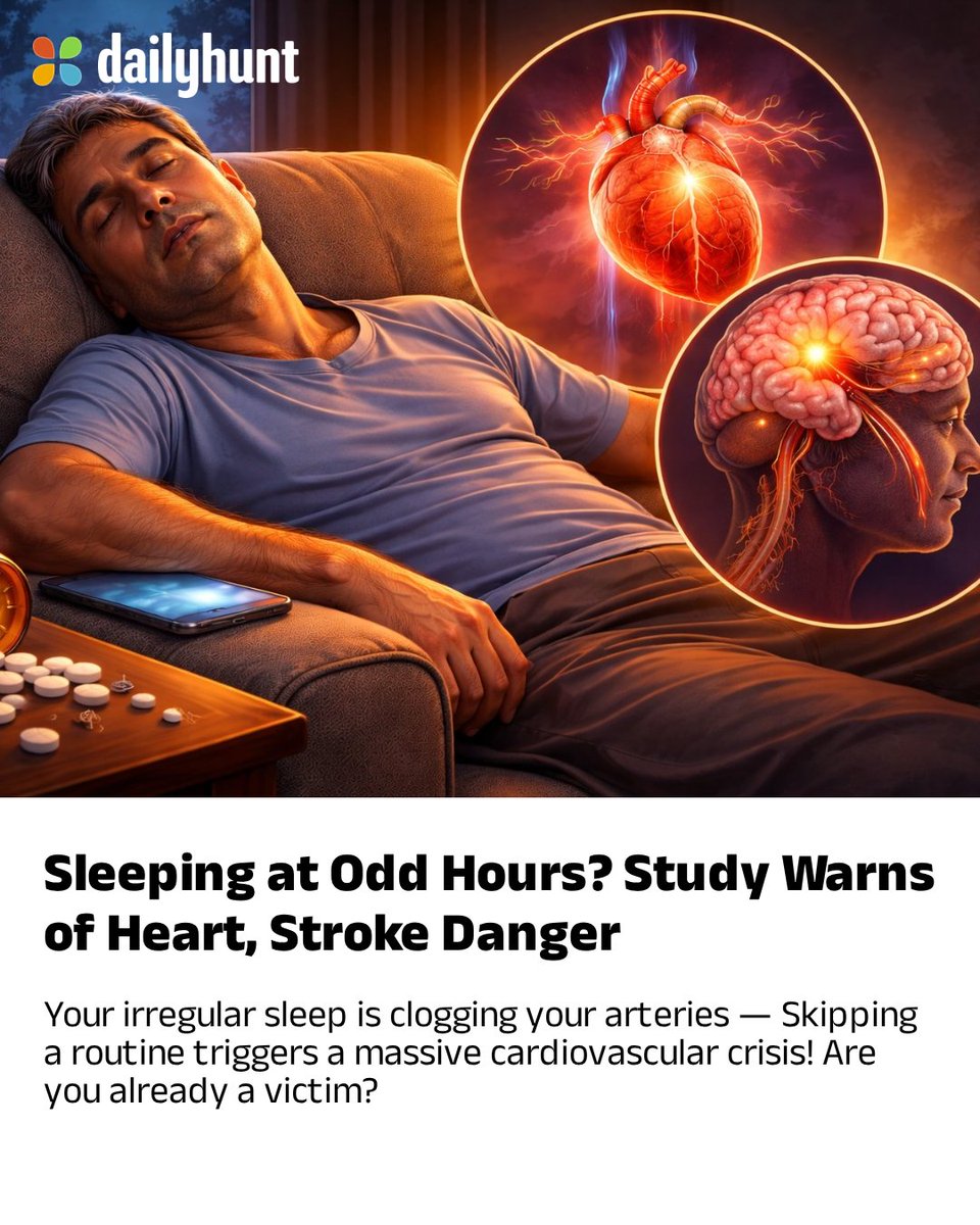 DailyhuntApp's tweet image. Irregular sleep may trigger clots and raise heart attack, stroke risk—keep a consistent sleep schedule to protect yourself!
📸 Credit: AI

Read more from TimesNow English and other top sources here: 
dhunt.in/13XPGN?partner…

#HeartHealth #BrainHealth #Stroke #Sleep #lifestyle