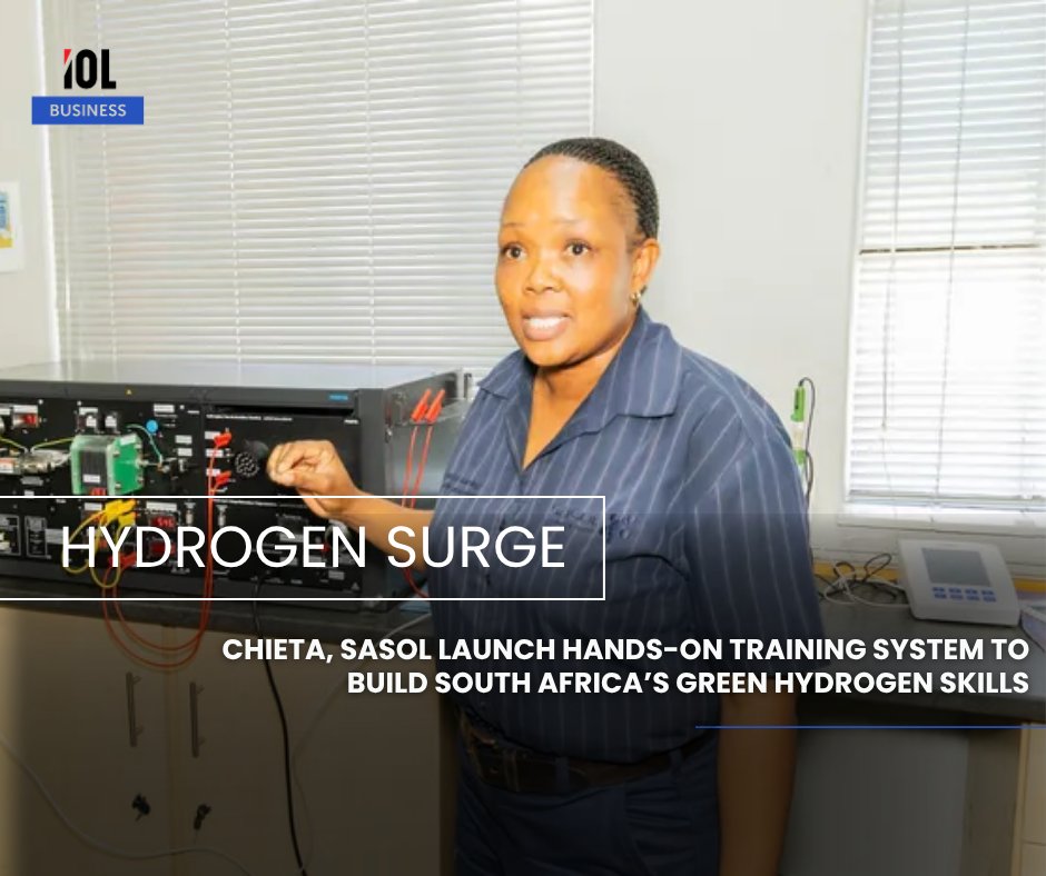 IOL's tweet image. Sasol and CHEITA ignite South Africa’s green hydrogen future with a cutting-edge Sasolburg training system, equipping learners with hands-on fuel cell skills to power a cleaner, skilled energy workforce national. 
#Sasol #CHEITA #GreenHydrogen #Sasolburg 
Read more here: