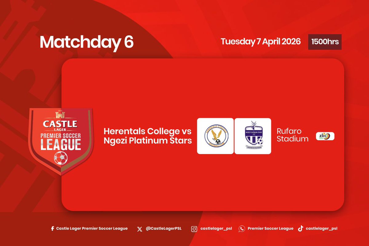 ZBCNewsonline's tweet photo. CASTLE LAGER PSL| MATCHDAY 6
Herentals College FC host Ngezi Platinum Stars at Rufaro Stadium this afternoon. Kick-off is at 15:00hrs as Herentals face a stern test against the visitors.
#ZBCSports #CastleLagerPSL #HerentalsvNgezi #RufaroStadium #ZimFootball #Matchday6 https://t.co/GosnZzHyZ3