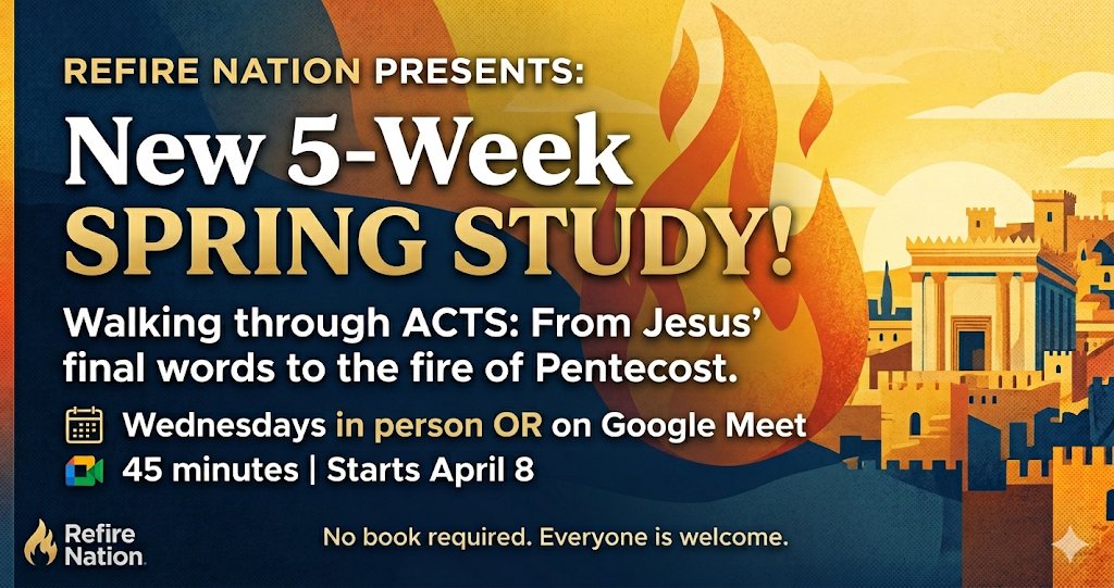 barakstrickland's tweet image. We’re walking through the first chapters of Acts — from Jesus’ final words to the fire of Pentecost.

Come explore the story that launched the New Testament Church.

Register at forms.gle/Nn9sJ7HHDiuwo5…

#Acts #BibleStudy #Pentacost #RefireNation