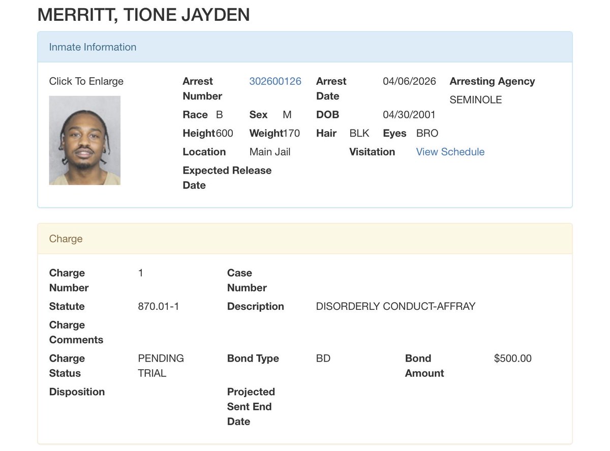 Algovich_'s tweet image. Lil Tjay was booked into the Broward County Jail after the Offset shooting last night at the Hard Rock 

The rapper is charged on 1 count of Disorderly Conduct