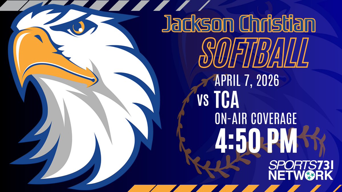 IT’S GAME DAY: 🥎

<a href="/JCSsoftball/">JC Softball</a> coverage continues tonight as the Lady Eagles take on TCA!

Coverage begins at 4:50 with first pitch at 5:00!

<a href="/Cprescott15/">Chase Prescott</a> brings you all the action! 🎙️

Come out and support the Lady Eagles or tune in with us! 

📺 WATCH: Jackson Christian School
