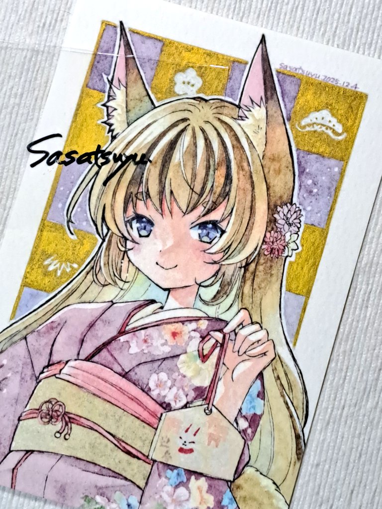 「BOOTHただ今直筆作品は引用元の画像(マット付きスクエア原画と直筆イラスト入り」|ささつゆ🦊5/5【COMITIA144】H28b📚5/6【A40】参加のイラスト