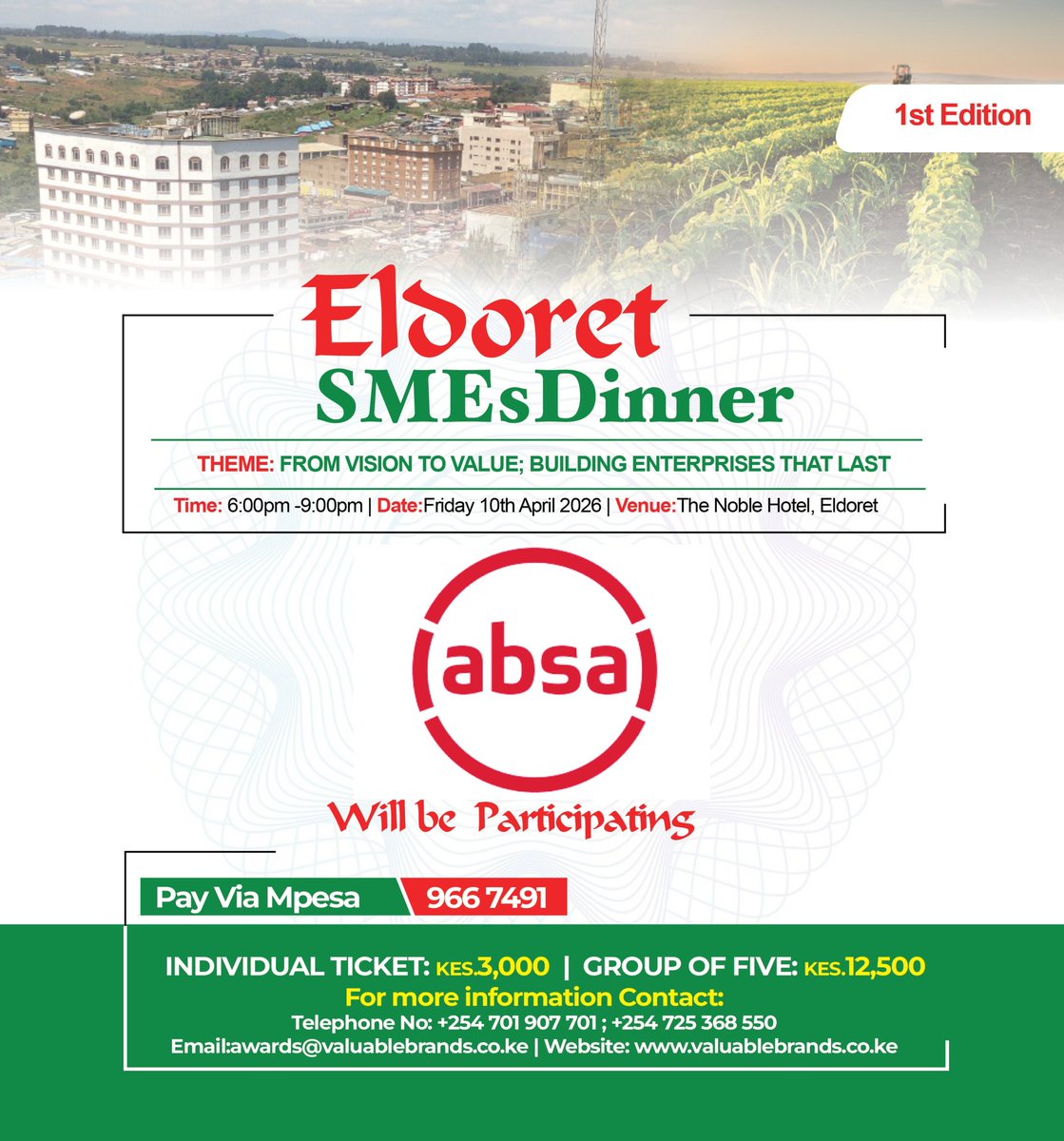 wambani_victor's tweet photo. Join us for the Eldoret SME Dinner happening this 10th April 2026 at the Noble Hotel Eldoret https://t.co/zojhMsGw70