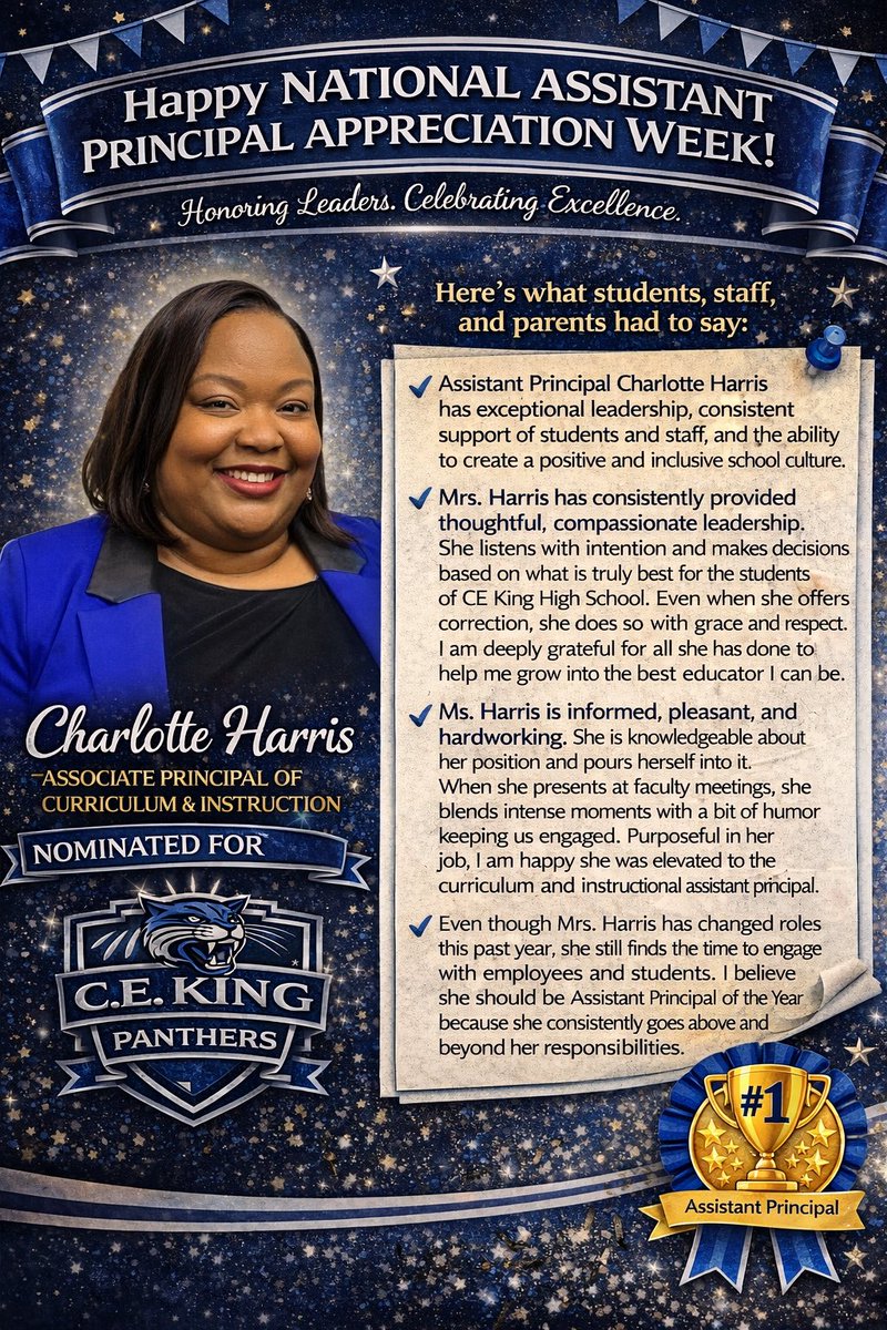 Howard_Educator's tweet photo. Very excited to celebrate these two pillars of Support, Elyse McGinnis  and Charlotte Harris. They help me run @KingHSPanthers Curriculum and Instructional programming. #AssistantPrincipalAppreciationWeek https://t.co/y4c07qxRG1