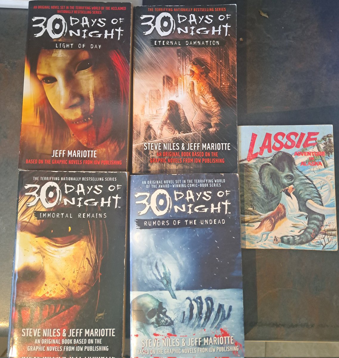 TheTelltaleMind's tweet photo. Latest haul. Been looking for these #30DaysofNight books for a while. Also can't go wrong with #Lassie, especially in big little book format. https://t.co/Ys71f6ggLZ