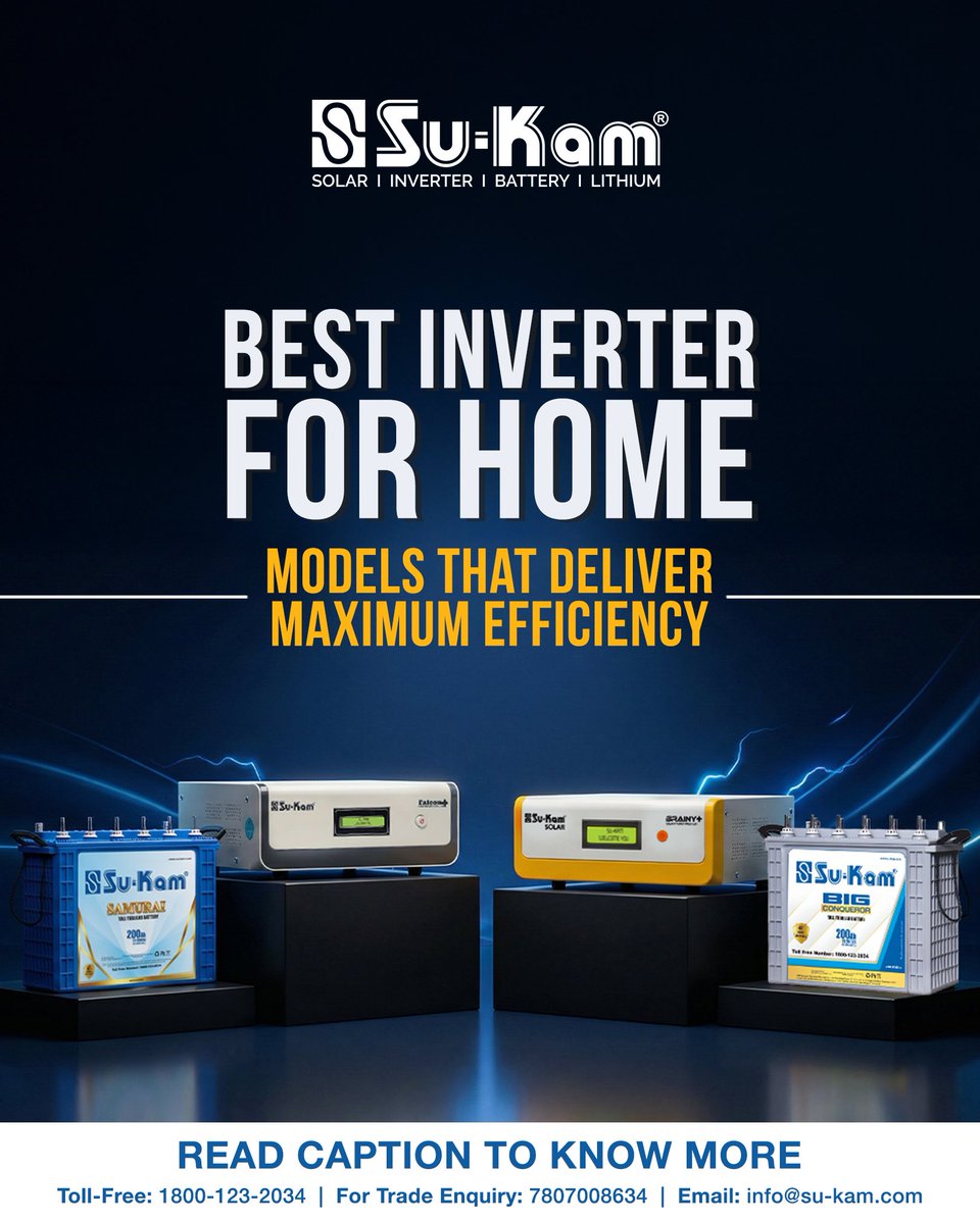 sukamofficial's tweet image. Power your home without interruptions ⚡

With Su-Kam’s high-performance inverters &amp;amp; batteries, enjoy longer backup, superior efficiency, and seamless power.

Explore the full blog 👇
🔗 su-kam.com/best-inverter-…

#SuKam #PowerBackup #UninterruptedPower #MorePowerToYou