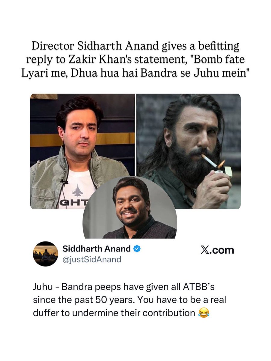 PanIndiaReview's tweet image. SRK’s upcoming film is already sparking debates 👀

At the Screen Awards, Zakir Khan took a dig:
“#DhurandharTheRevenge se sabki jali toh hai 💣… waha fatta lekin dhuaa Bandra se Juhu mein hai 😭🔥”

Reacting to the narrative, #King director Siddharth Anand fired back: