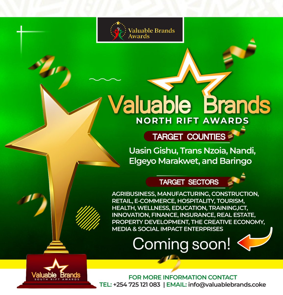ValuableHomesIn's tweet photo. Valuable Brands North Rift Awards Eldoret edition coming soon. 
Is your brand worth recognition?
#valuablebrandsawards #valuablebrands https://t.co/Sj3Msk015I
