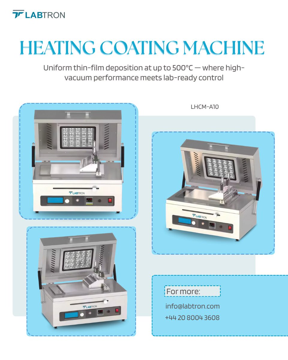 LabtronEquip's tweet photo. Heating Coating Machine LHCM-A10 features a heating range up to 200°C and a mechanical speed of 2 m/min.

Learn more: https://t.co/AXStJWL7Vz

info@labtron.com

#Labtron #HorizontalHotCoatingMachine #CoatingMachine #ThinFilm #IndustrialCoating https://t.co/OwPO1u9v5k