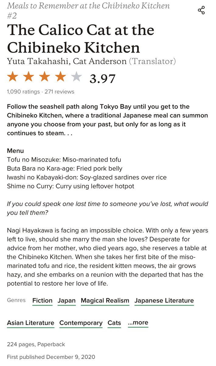 chasethewhim's tweet photo. ── 𝜗ৎ current read:

The Calico Cat at the Chibineko Kitchen https://t.co/P684WM52jY