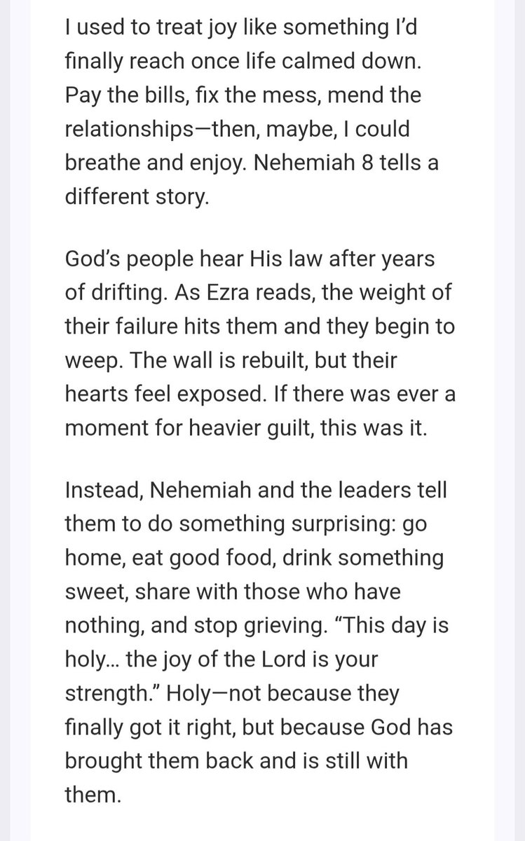 ECurtis09184574's tweet photo. Today's Scripture 

Nehemiah said, “Go and enjoy choice food and sweet drinks, and send some to those who have nothing prepared. This day is holy to our Lord. Do not grieve, for the joy of the Lord is your strength.”

Nehemiah 8:10 https://t.co/mrguYLopRm