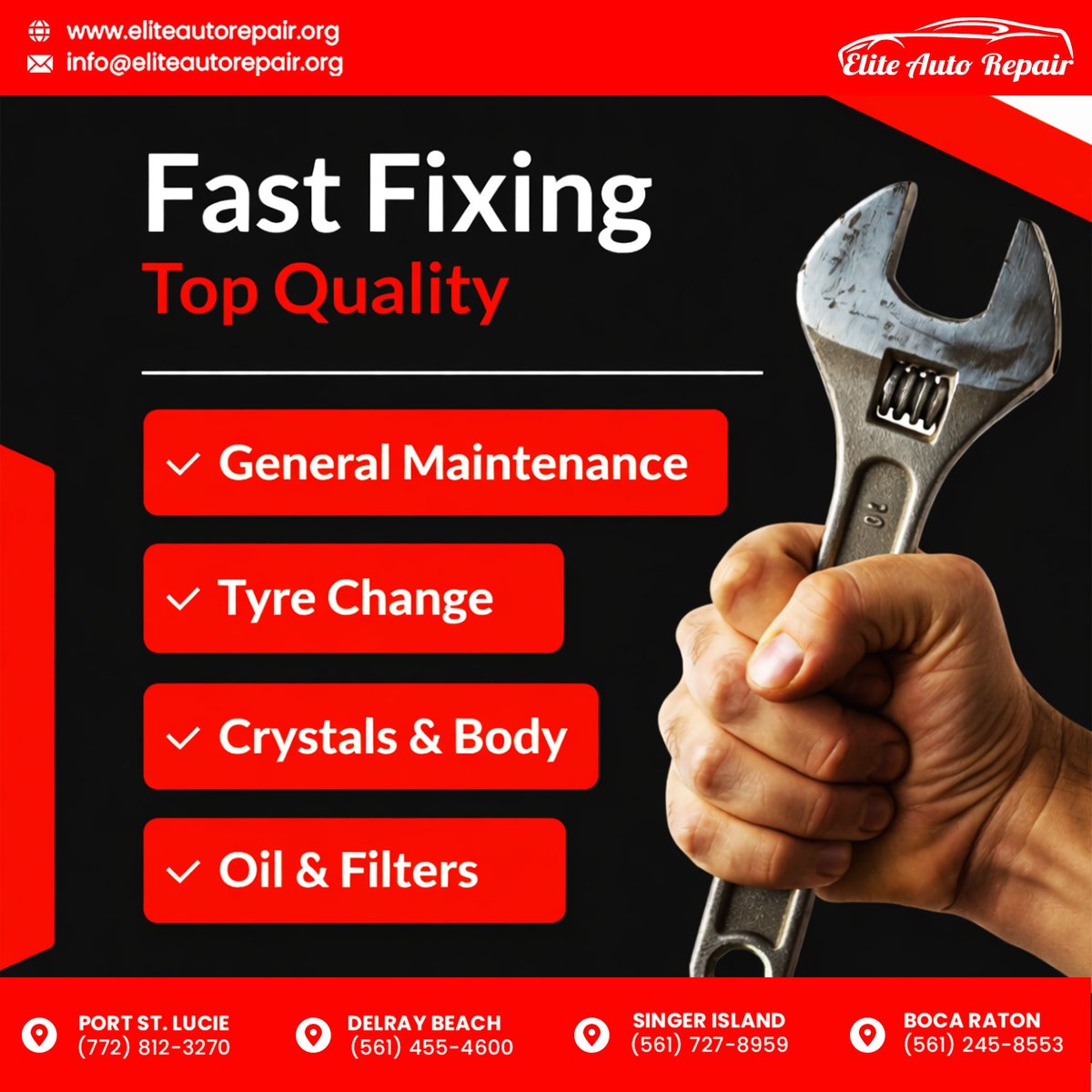 EliteA_Repair's tweet image. Fast Fixing. Top Quality. Every Time. ✅

We know car troubles are never fun. That’s why we keep it simple:

🔧 Fast Fixing
🔧 General Maintenance
🔧 Tyre Change
🔧 Crystals &amp;amp; Body Work
🔧 Oil &amp;amp; Filters

#FastFixing #TopQuality #GeneralMaintenance #TyreChange #CrystalsAndBody
