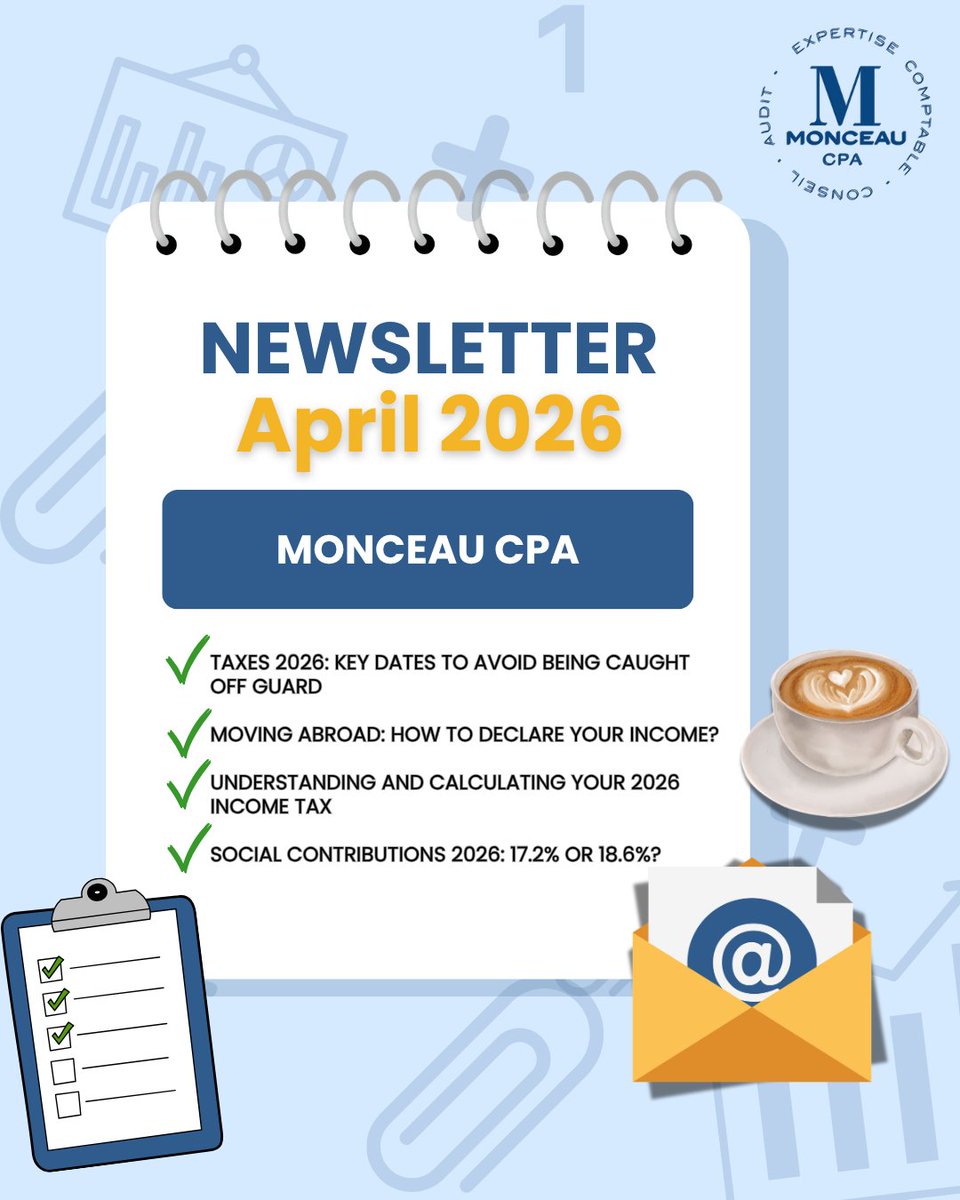 CpaMonceau's tweet image. 🇺🇸 
📩 April 2026 Newsletter — Monceau CPA
Taxes, expat income, 2026 returns &amp;amp; contributions—made simple.
✔ Key deadlines
✔ Foreign income reporting
✔ Tax calculation

👉 Stay ahead.
#MonceauCPA #Newsletter