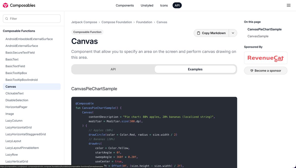 alexstyl's tweet image. 🏎️ Been speed running through my TODO list for Composables today.

Added:
- 🔎 Search on the API section
- 🎓 Separate [Code Examples] on each page
- 🔗 Internal link within the Jetpack Compose docs
- 🐛 TONS of parser bugs fixed (if not all)

Have been procrastinating on these