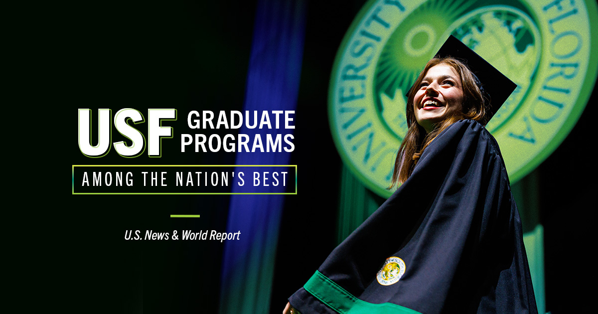 We’re proud to share that #USF has more than 40 graduate programs ranked among the nation’s best!🤘

According to the latest <a href="/usnews/">U.S. News & World Report</a> rankings, USF is home to:
⭐️ 5 programs in the top 25
⭐️ 18 programs in the top 50
⭐️ 14 programs ranked No. 1 or No. 2 in the state of FL
⭐️ One