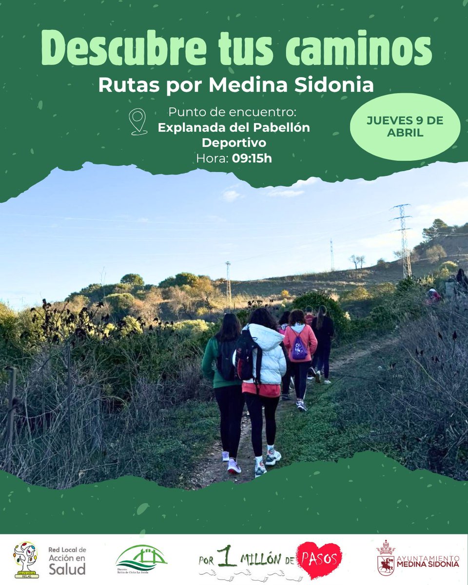 AndaluciaRELAS's tweet photo. #MedinasidoniaRELAS #PlanLocaldeSalud
DESCUBRE TUS CAMINOS + POR UN MILLÓN DE PASOS 🌿
El @aytomedinasidon y el Centro de Salud del @BahiaJanda promueven hábitos de vida saludables entre vecinos y vecinas.
Coordinación en el marco #RELAS
@saludand @vidasaludandalucia @easpsalud https://t.co/ROZQGWxuR4