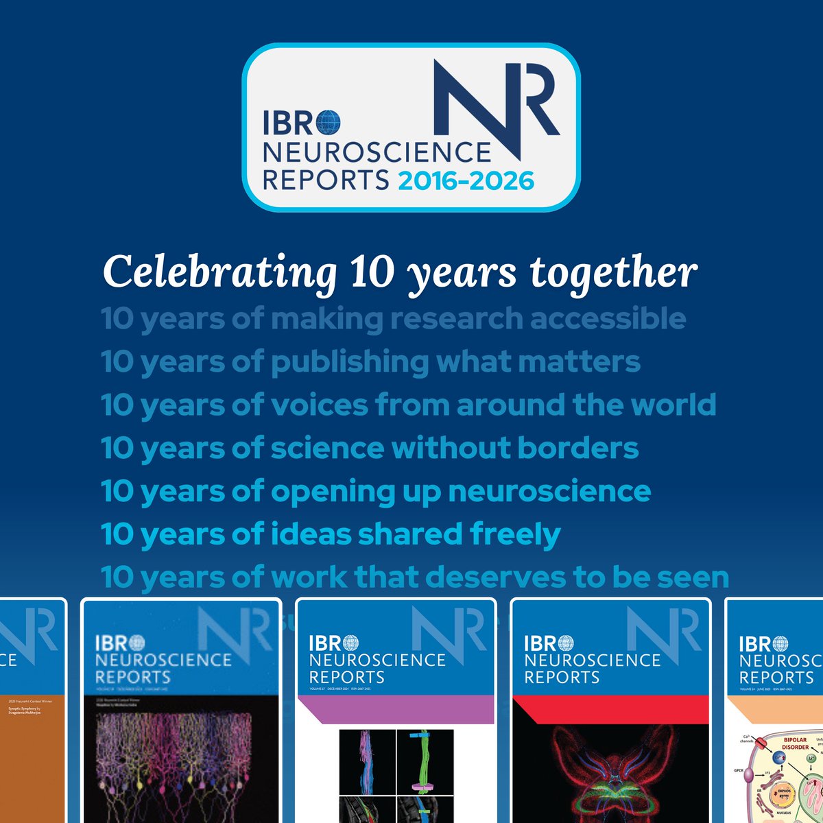 IBROjournals's tweet photo. 🎂 IBRO Neuroscience Reports turns 10! For a decade, the journal has worked to make neuroscience more open, inclusive &amp; representative

We’re marking the milestone by revisiting some of the most cited articles from the past 3 years: https://t.co/bNuQBaDHPR

#IBROjournals @IBROorg https://t.co/QXrwC0UKOo