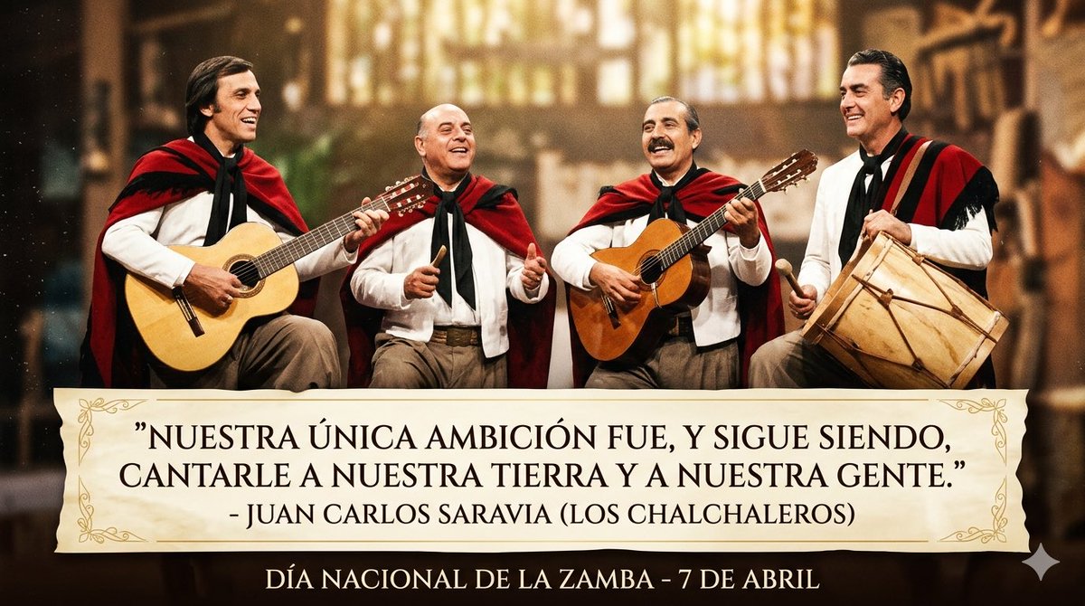 El 7 de abril se celebra el Día Nacional de la Zamba. El que no se emociona con un bombo y un pañuelo al aire, claramente no entiende nada. 🇦🇷✨
#DíaNacionalDeLaZamba #CulturaArgentina #Zamba