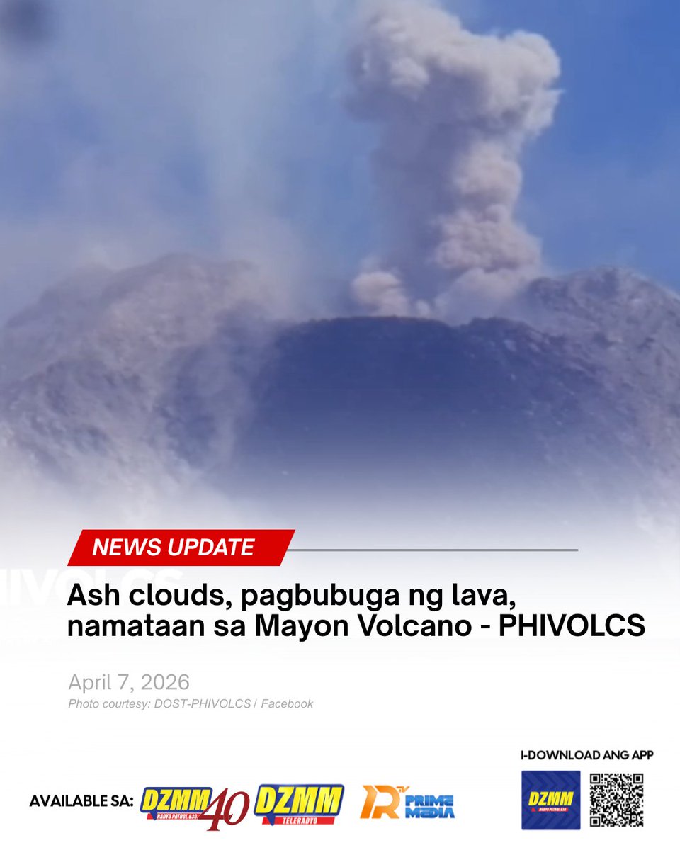 Radyo630's tweet image. Nakapagtala ang PHIVOLCS ng panandaliang lava fountaining at ash clouds sa Bulkang Mayon bandang 8AM-9AM ng umaga ngayong araw, Abril 7. 

Nanatiling Alert Level 3 ang bulkan kung saan mataas ang posibilidad ng pag-aalboroto nito. 

#MayonVolcano #AlertLevel3 #DZMMRadyoPatrol630