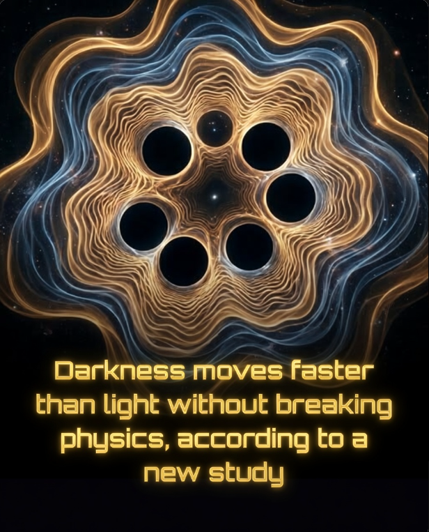 Rainmaker1973's tweet photo. In a groundbreaking experiment, researchers have directly observed optical vortices — tiny dark “holes” where light waves cancel each other out — accelerating to speeds exceeding that of light.

These vortices are not particles or signals carrying information. They are phase singularities: swirling points of zero light intensity embedded within the wave itself, much like whirlpools in an ocean of light.

The team studied these vortices inside a special two-dimensional material (hexagonal boron nitride), where light slows dramatically and forms intricate polariton patterns. As two oppositely charged vortices approached each other, they rapidly accelerated, briefly surpassing the speed of light just before annihilating.

This does not violate relativity. No mass or usable information travels faster than light; the apparent superluminal motion arises purely from the changing shape and interference of the wave, similar to how a shadow or a wave crest can sweep across a surface faster than any physical object.

To capture this fleeting phenomenon, the scientists used an advanced ultrafast electron microscope capable of resolving events on the scale of 3 quadrillionths of a second (3 × 10⁻¹⁵ s). By stitching together hundreds of repeated measurements, they created the first real-time timelapse of the vortices’ dramatic dance and annihilation.

The study marks the first experimental confirmation of a theoretical prediction dating back to the 1970s and reveals universal dynamics shared by many types of waves.

[“Superluminal Correlations in Ensembles of Optical Phase Singularities,” Nature (2026). DOI: 10.1038/s41586-026-10209-z]