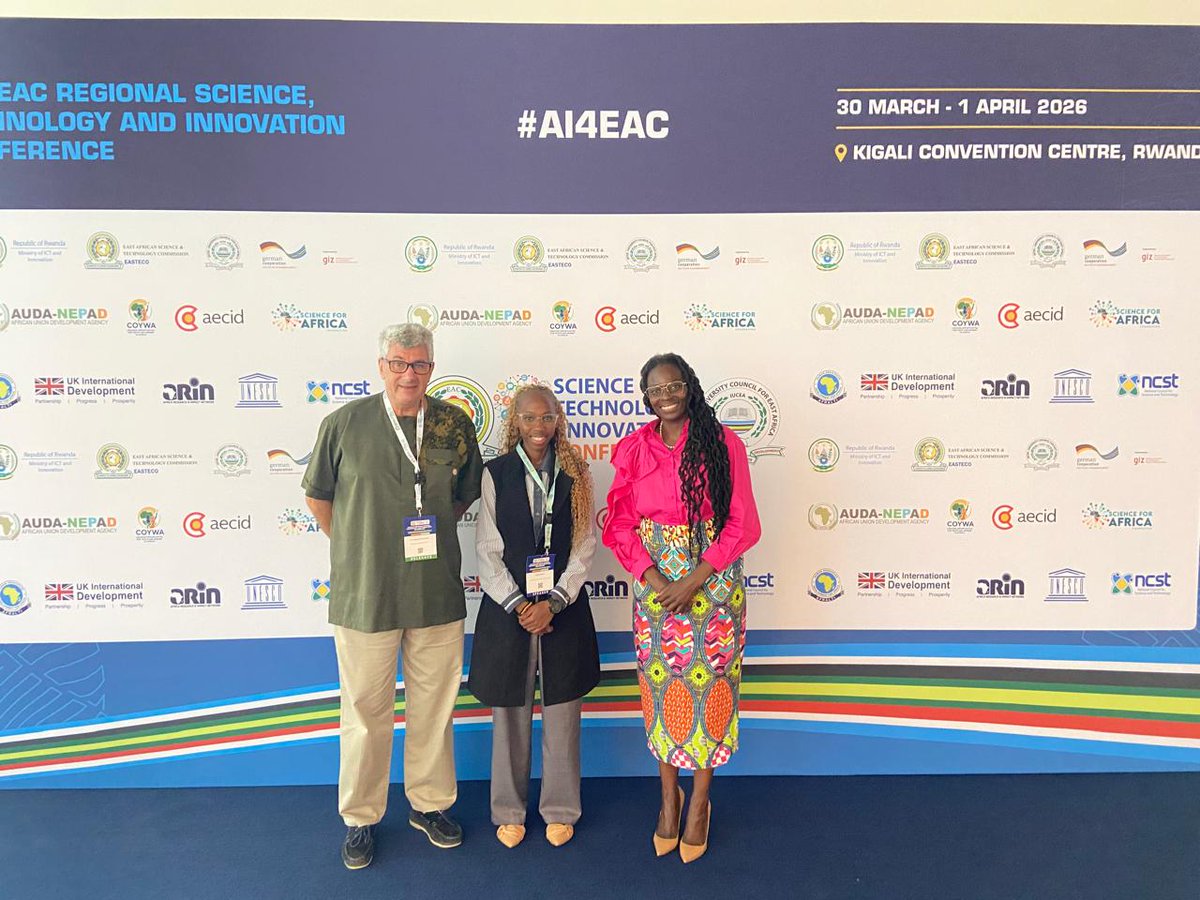 tccafrica's tweet photo. TCC Africa’s Nicole Mulaku &amp; Joy Owango reconnected with IRD East Africa Rep Paul-André Calatayud at the 4th EAC Regional STI Conference in Kigali. A timely moment to strengthen collaboration on advancing Open Science in the region. https://t.co/YFNtvWv2wF