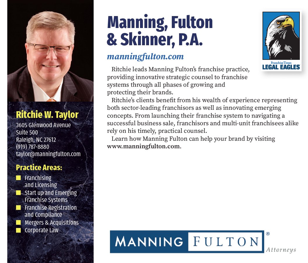 Congratulations to Ritchie Taylor on being named a “Legal Eagle” by Franchise Times, an honor recognizing the nation’s leading franchise attorneys. We are proud to see his leadership and client-focused approach recognized on a national level.