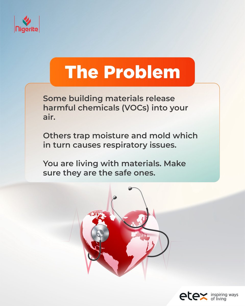 nigeritelimited's tweet image. You spend 90% of your life indoors.
Ever thought about what you’re breathing?

#NigeriteLimited #WhereverPeopleBuild #BuildingConstruction #Building #EtexNigeria