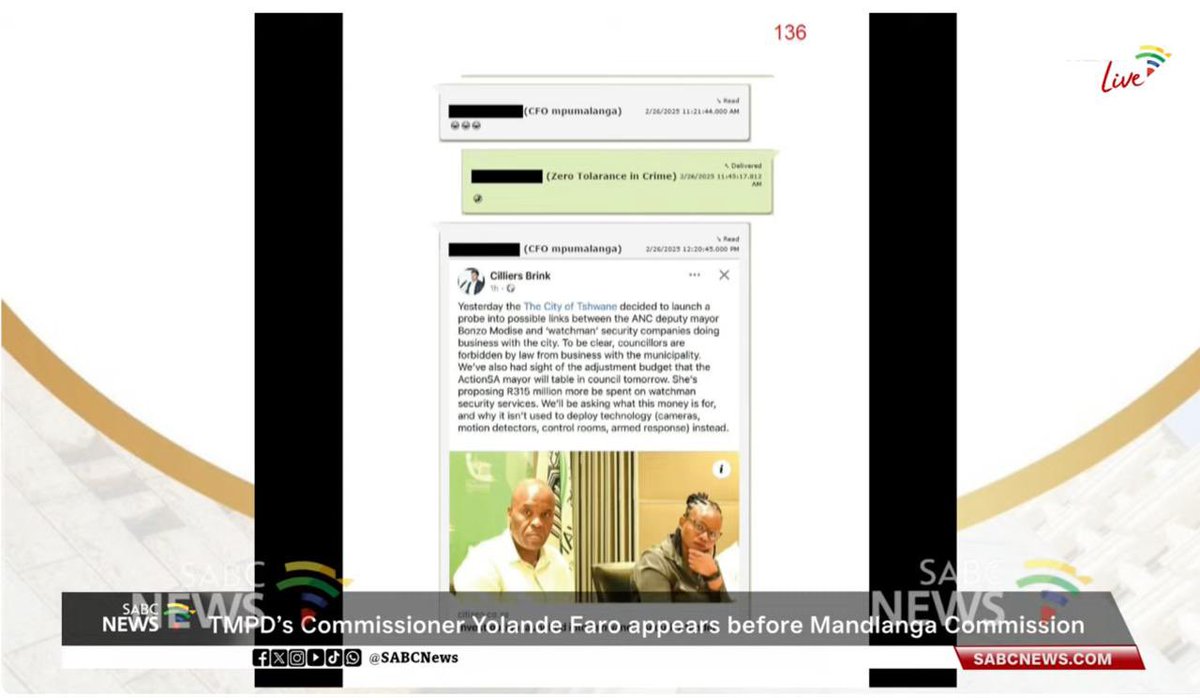 🚨A year ago, the DA raised concerns about Eugene Modise and security tenders 🚨

The Madlanga Commission now shows even insiders were discussing it, anticipating the axe to fall.

A year later, there is still no action from Mayor Moya on ANC Deputy Mayor Eugene Modise.

The ANC