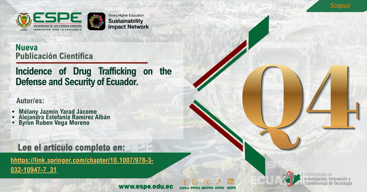 Investigaespe's tweet image. #ConferencePaper | Difundimos una nueva publicación científica centrada en la incidencia del narcotráfico en la defensa y seguridad del Ecuador. Este trabajo contribuye al análisis académico de problemáticas estratégicas vinculadas a la seguridad nacional y al estudio de sus