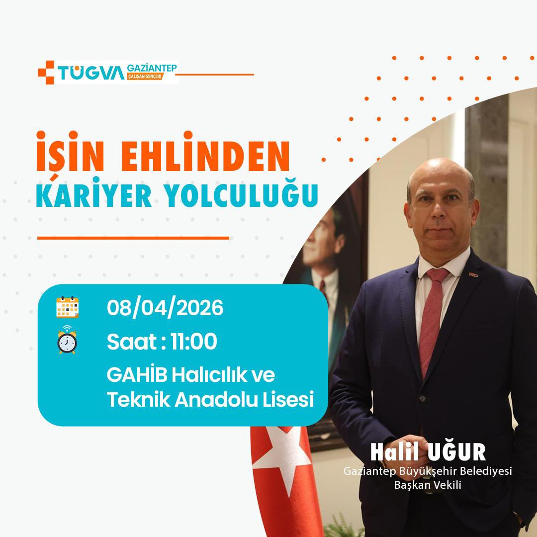 “İşin Ehlinden Kariyer Yolculuğu” programımızda Çarşamba günü Konuğumuz ,Gaziantep Büyükşehir belediyesi Başkan Vekili  Sayın Halil Uğur🎓🤚🏻🇹🇷
<a href="/ibrahim_besinci/">İbrahim Beşinci</a> 
<a href="/enesseba24/">Enes SEBA</a> 
<a href="/FatmaSahin/">Fatma Şahin</a> 
<a href="/veyselkarakus27/">Veysel Karakuş</a> 
<a href="/halilugur1971/">Halil UĞUR</a>