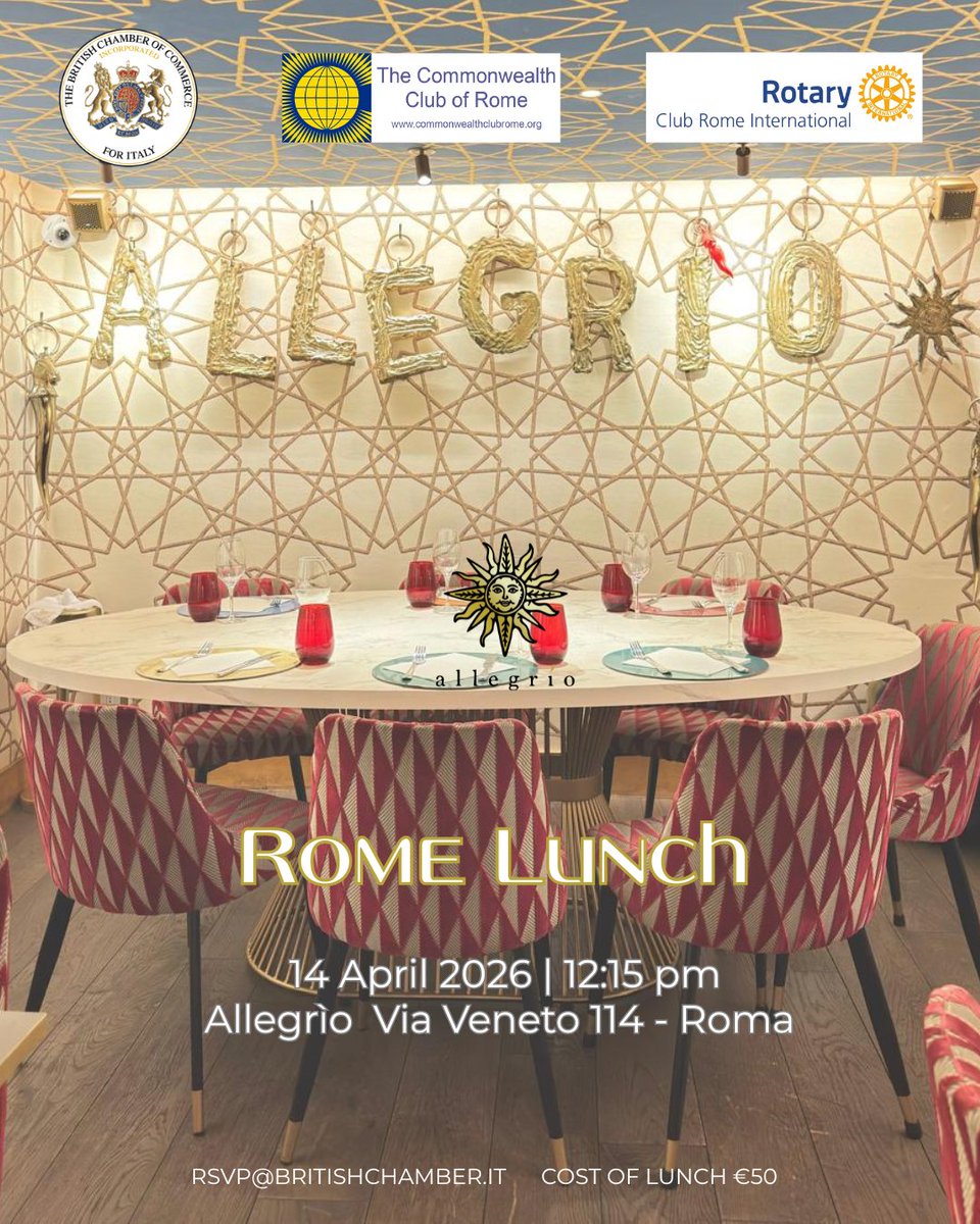 CwealthClubRome's tweet photo. 14 April
British Chamber business lunch
Speaker
On. Alessandro Cattaneo
Italian Co-Chair of Pontignano Conference
Chair UK-Italy Friendship Group in Italian Parliament)
Let's talk about Commonwealth business opportunities
https://t.co/yWi4Tb3M6A https://t.co/zBqwVK44Js