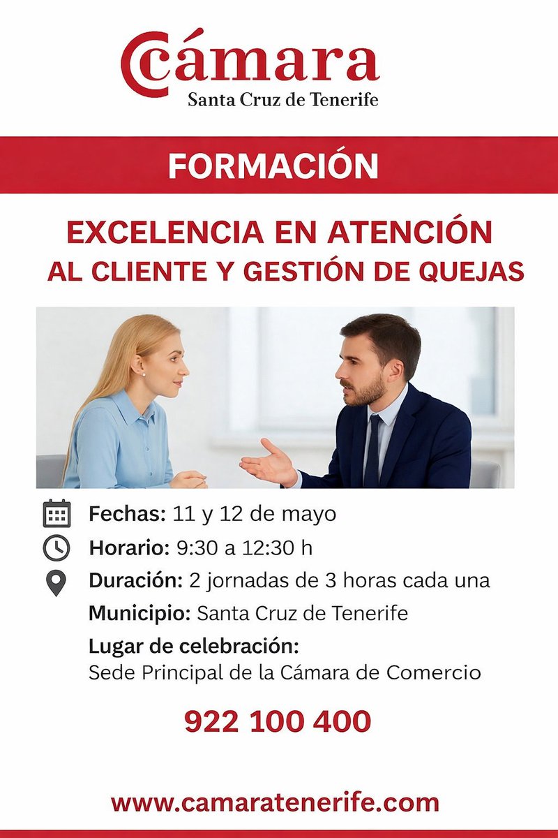 camarasctfe's tweet image. ¿Quieres marcar la diferencia en la experiencia de tus clientes? ✨

En el mes de mayo realizaremos una formación clave para ayudarte a emocionar, fidelizar y dejar huella con tu atención.

➡️ Inscríbete aquí: camaratenerife.com/formacion-y-em…

#UnaCámaraCuatroIslas #Formación