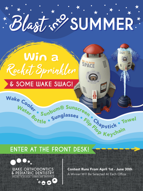 🚀 𝘽𝙇𝘼𝙎𝙏 into summer! Enter for your chance to win a 𝘙𝘰𝘤𝘬𝘦𝘵 𝘚𝘱𝘳𝘪𝘯𝘬𝘭𝘦𝘳 + some WAKE swag! 👏

Stop by the front desk to enter between now and June 30th. Good luck!

#Contest #WakeOrthodonticsAndPediatricDentistry #LocallyOwned