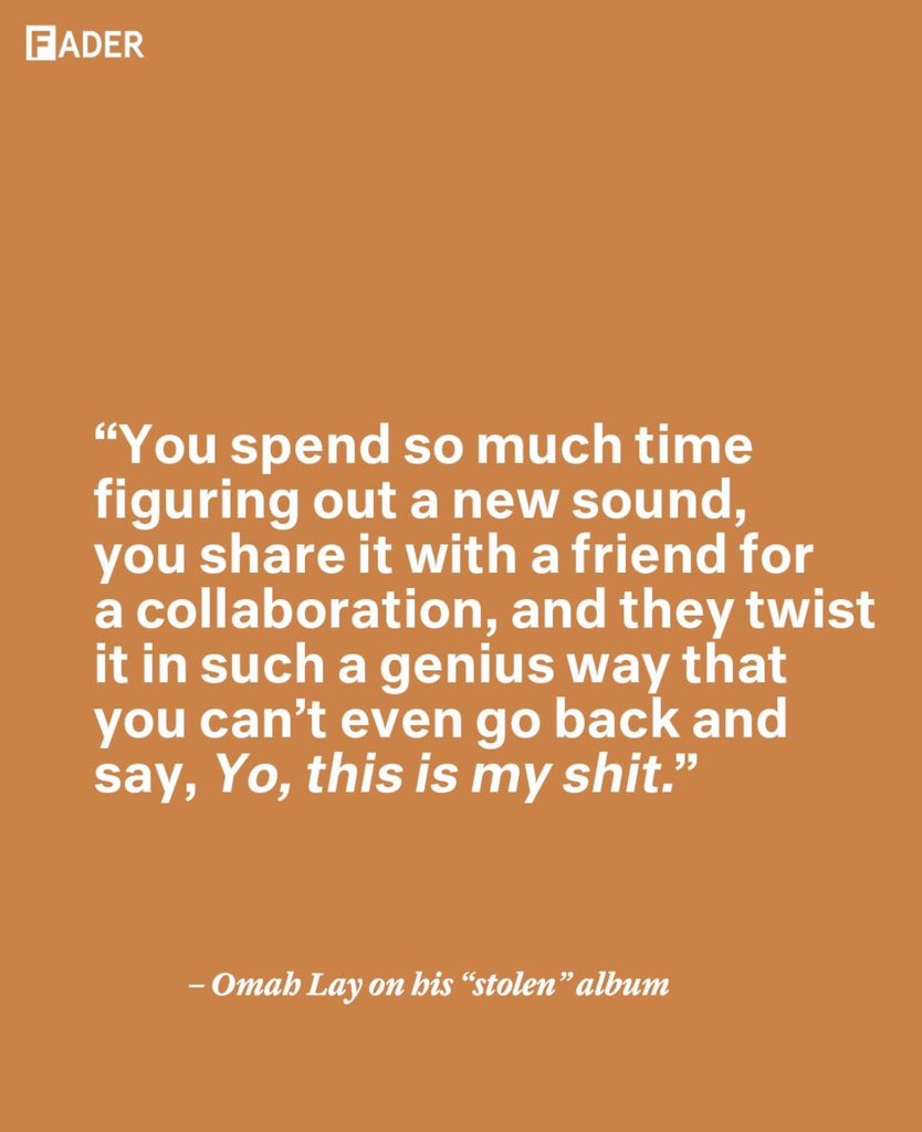 ArtisteTag's tweet image. “I move on too quickly. It was already a year or two after it happened by the time I shared that story. It was hurtful for a minute, but I hate talking about it because it’s so childish. So dumb.

- Omah Lay on how he handled his stolen album concept (via The FADER).