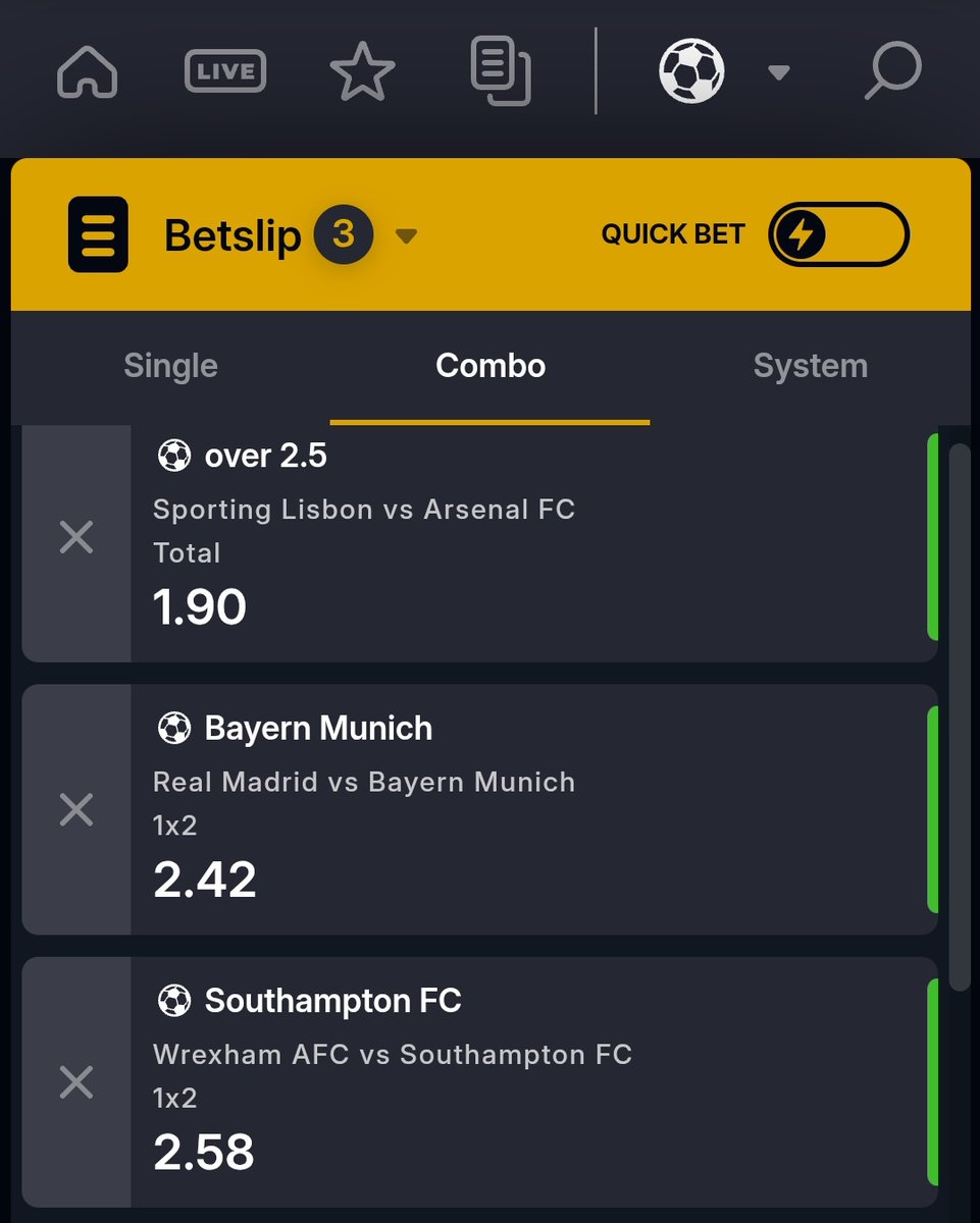 Im_Nobod_yyyy's tweet photo. Champions League nights are back.
Here are my picks for today:

• Sporting Lisbon vs Arsenal = Over 2.5 goals 

• Real Madrid vs Bayern Munich= Bayern Munich to win 

• Wrexham vs Southampton = Southampton to win 

High risk but big rewards. 

Don't forget to place you bet on Bitfortune for 15% CASHBACK 

Referral link : https://t.co/jt4czNMeP8