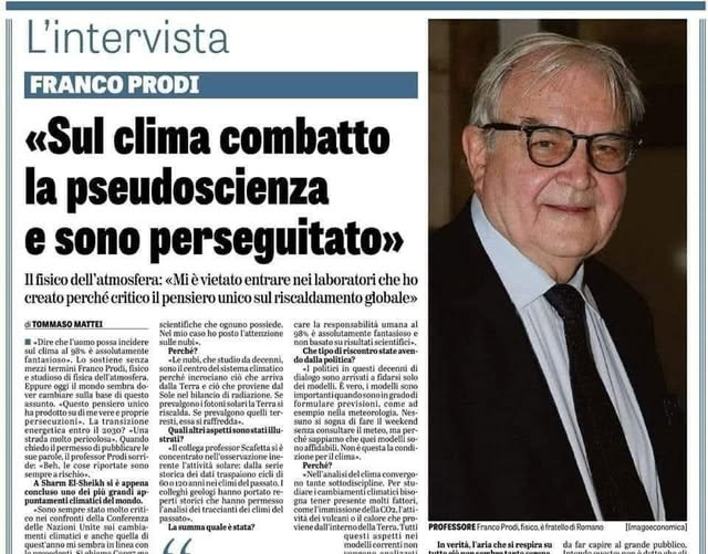 Erinni15's tweet photo. #FrancoProdi sul #clima combatto la pseudoscienza
Mi e' vietato entrare nei laboratori che ho creato perche' critico il pensiero unico sul #riscaldamentoGlobale

#climateScam #co2 https://t.co/6Bl4KaUqwq