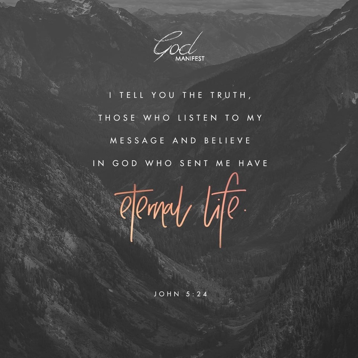 thegodmanifest's tweet image. John 5:24 NASB
Truly, truly, I say to you, he who hears My word, and believes Him who sent Me, has eternal life, and does not come into judgment, but has passed out of death into life.

#jesus #jesuschrist #JesusIsLord #ChristisKing #JesusSaves