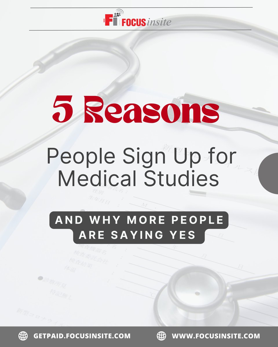 focusinsite's tweet image. Medical studies aren’t as complicated as they seem.

Today, it’s easier than ever to participate and your voice can help shape future healthcare.

Join here: getpaid.focusinsite.com

#MarketResearch #MedicalResearch #PatientVoice