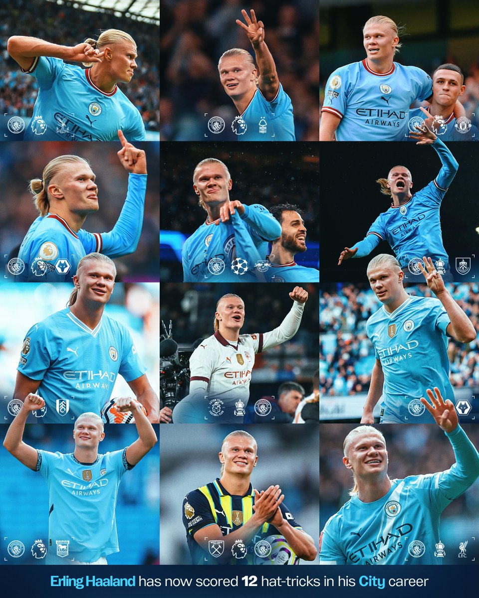 A dozen City hat-tricks for <a href="/ErlingHaaland/">Erling Haaland</a> 🩵🚀