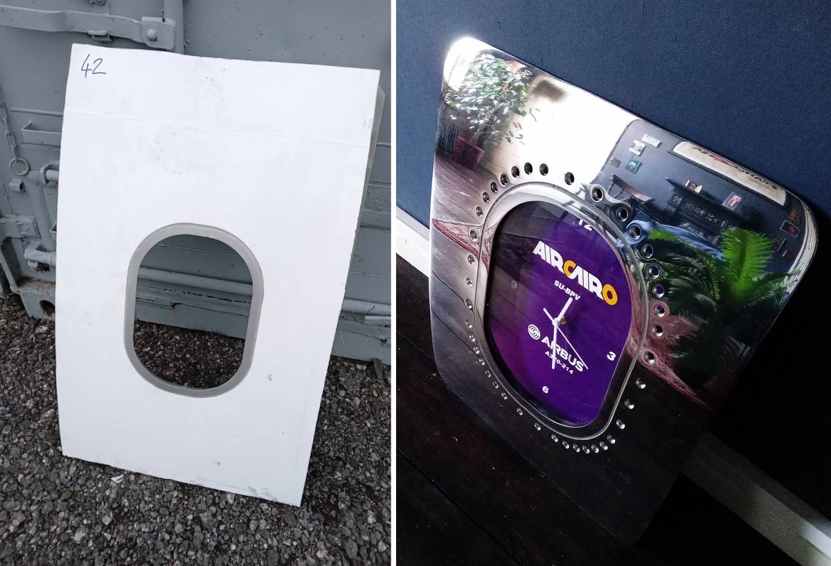 AeriumUK's tweet image. Quick #beforeandafter of a window panel from an @Airbus 320-214 which flew for @Aircairo, now looking all flash! Available here: rb.gy/dt0gxd #avgeek #shopindie #pilots  #mancave #aircairo #egypt #airbus #cabincrew #interiordesign #clocks #industrialstyle #purple