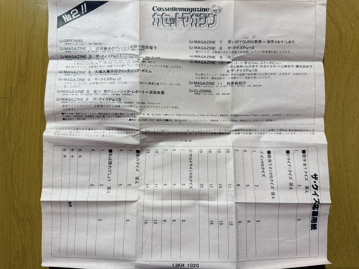 昭和56年夏の特大号の「カセットマガジン第2号」。本来紙媒体なはずの雑誌をまんまカセットテープとして発売されていた貴重な物件である。ナレーターには小堺一機、近田春夫の松田聖子インタビュー、大場久美子の朗読ポエム等、カセット音源なのを含めても当時の時代背景が伝わってくる