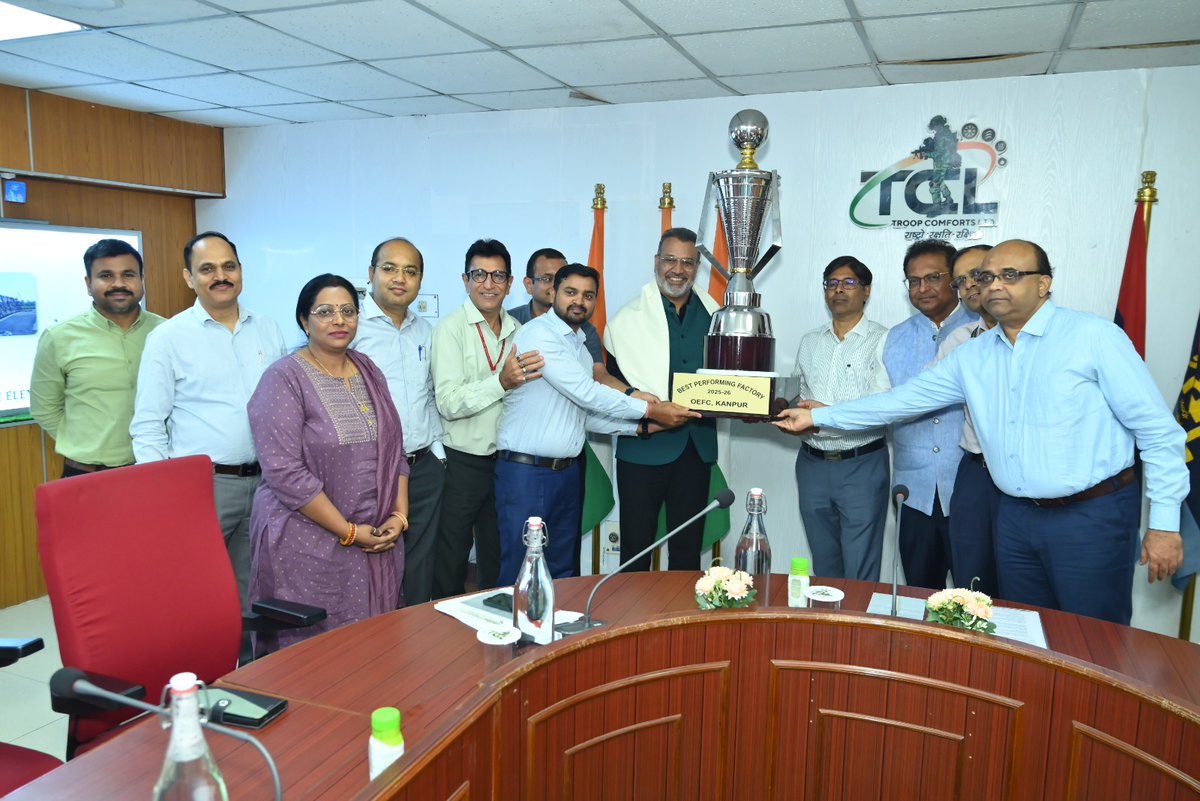pro_oefc's tweet photo. In recognition of the grand achievement, Dr. Anil Ranga, CGM, OEFC received trophy of BEST PERFORMING FACTORY AWARD for the year 2025-26 from Shri Sunil Date, CMD/TCL. https://t.co/PoRcMc8Ebh