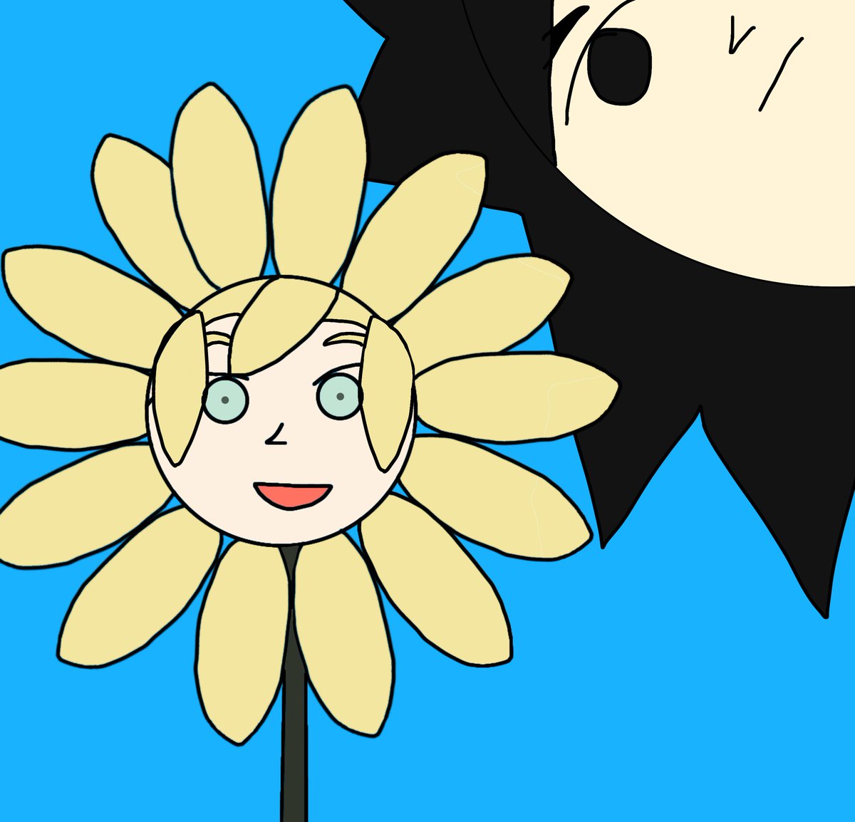 Something_pie's tweet image. I don't know what my direction in drawing is going, so I'm just drawing nonsense.  Have Sunflower.  #omori #sunflower #omoriart #omorifanart