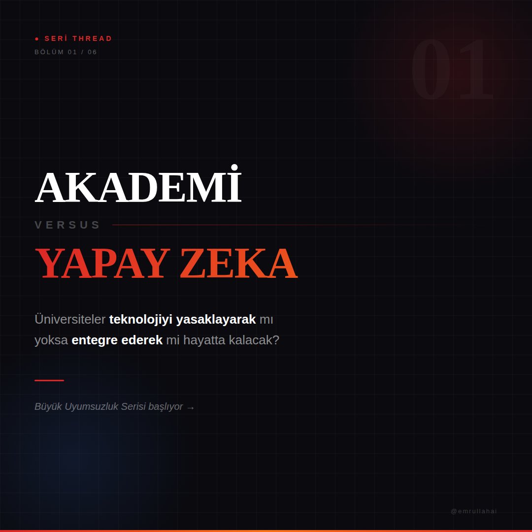 emrullahai's tweet image. Akademide sessiz bir savaş var. Akademisyenler neden yapay zekaya direniyor?

Bir tarafta yapay zeka, diğer tarafta yüzlerce yıllık akademik gelenek.

Ve bu iki dünya birbirine hiç uymuyor.

Büyük Uyumsuzluk Serisinin ilki başlıyor. ↓