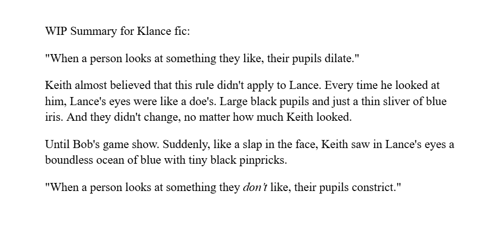 gardensecretao3's tweet photo. I'm writing something here, is anyone interested?👀
#voltron #klance #langst https://t.co/rdVaWHUJBJ